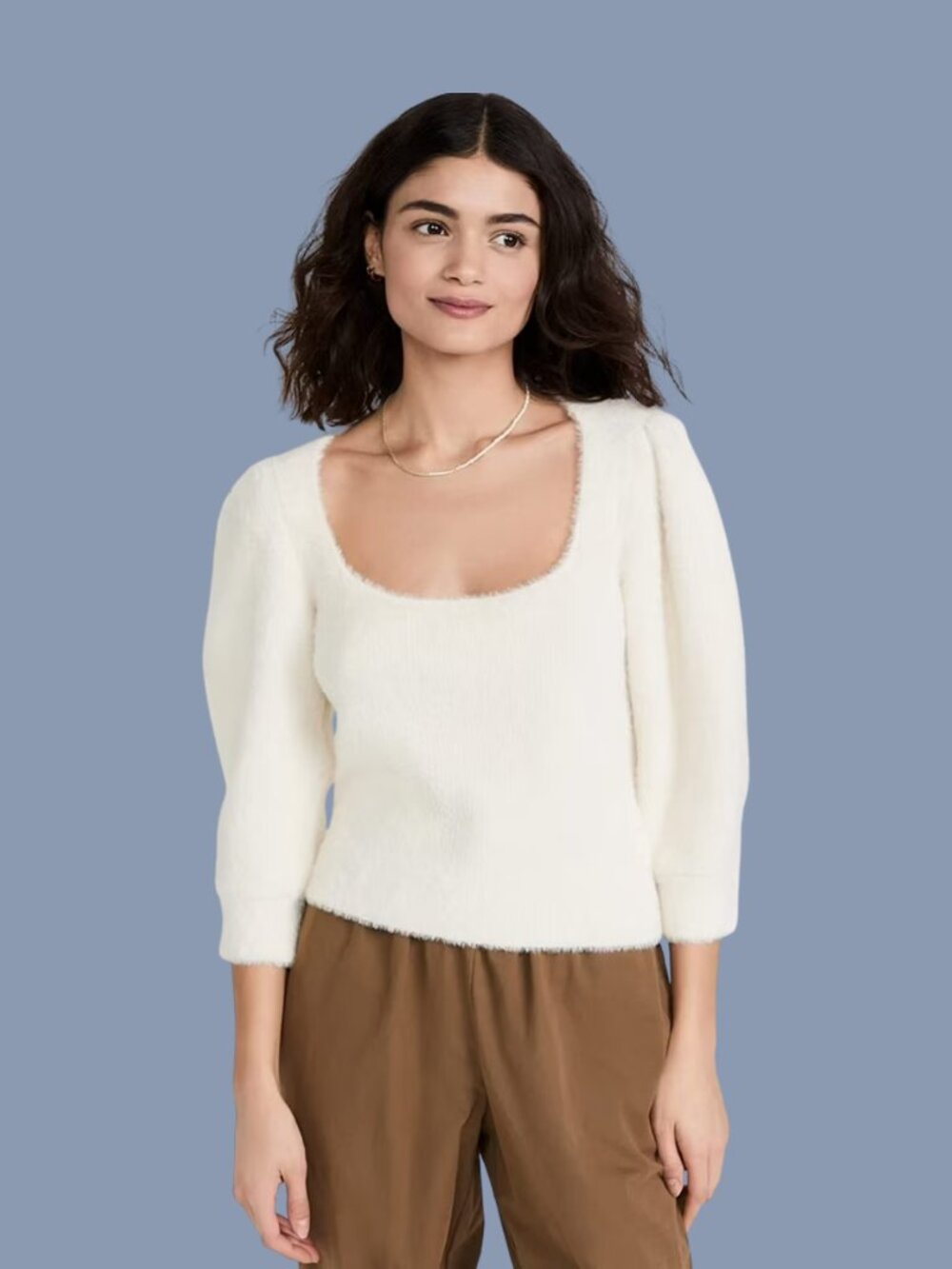 Free People Moonbeam 3/4 Puff Sleeve Pullover Sweater Size Large